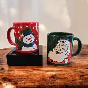 Rare Santa Claus Waechtersbach Vintage Green Christmas Mug & Holiday Red Snowman